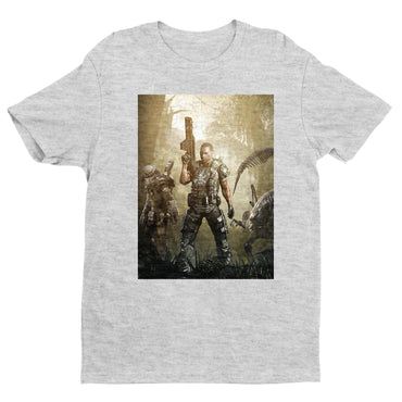 Aliens vs. Predator Colonial Marine tee — gray unisex t-shirt, front view