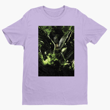 Aliens vs. Predator promotional art tee — violet unisex t-shirt, front view