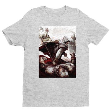Assassin's Creed II Ezio fighting guards tee - gray unisex t-shirt, front view