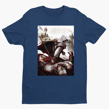 Assassin's Creed II Ezio fighting guards tee - navy unisex t-shirt, front view