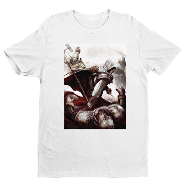 Assassin's Creed II Ezio fighting guards tee - white unisex t-shirt, front view