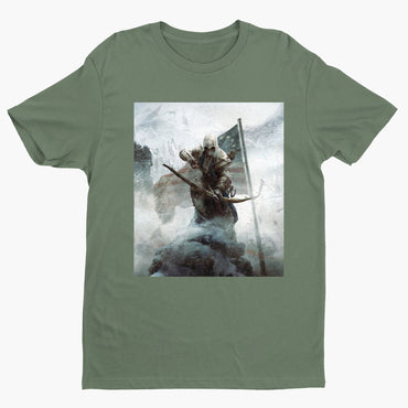 Assassin's Creed III key art tee - green unisex t-shirt, front view