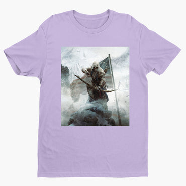 Assassin's Creed III key art tee - violet unisex t-shirt, front view