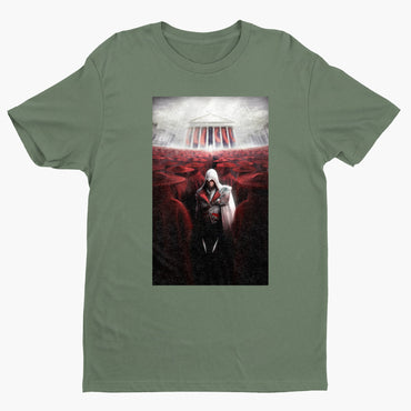 Assassin's Creed Brotherhood Ezio and the cardinals tee - green unisex t-shirt, front view