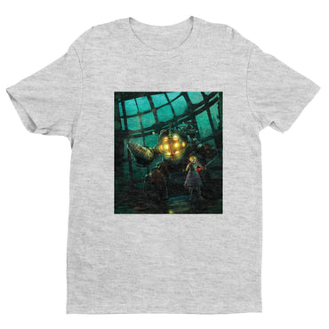 BioShock Big Daddy and Little Sister cover art t-shirt in gray