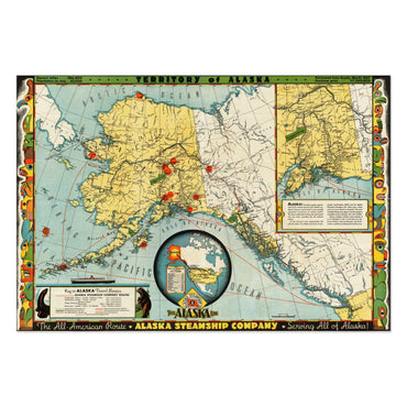 Alaska Steamship Company 1930s Map vintage print
