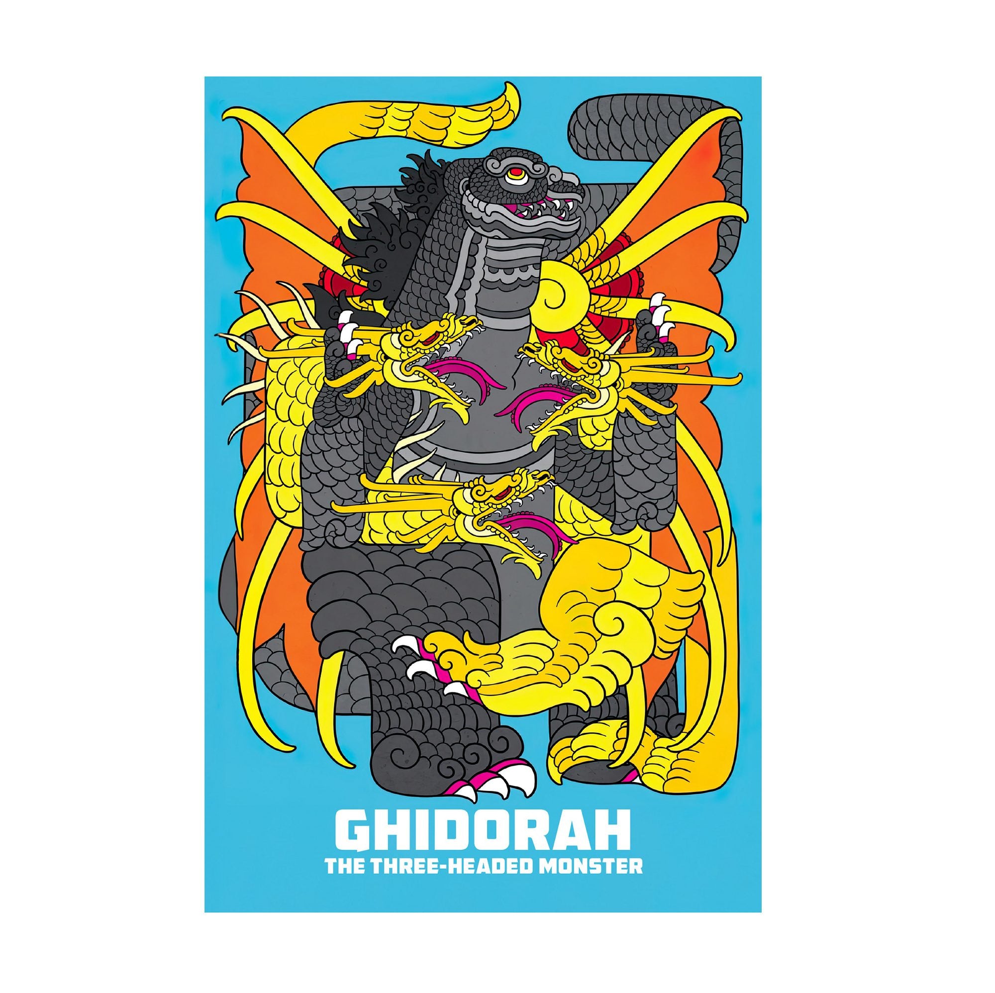 Ghidorah, the Three-Headed Monster (1964) Movie Illustrated Art poster print