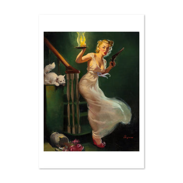 Looking for Trouble by Gil Elvgren, pin-up poster — framed print