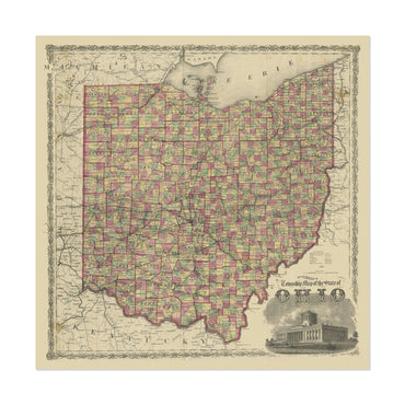 Ohio 1863 Township Map vintage print