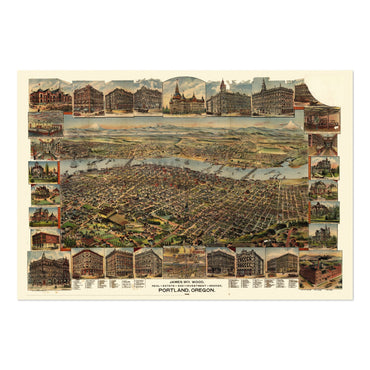 Portland 1890 Panoramic Map poster print