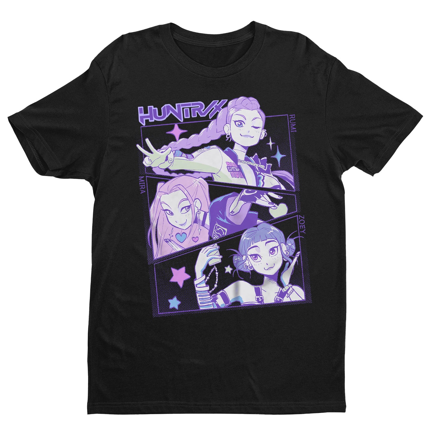 Huntrix Anime Girl T-Shirt – Aesthetic Purple Manga Style Tee, Kawaii Vaporwave Streetwear, Unisex Graphic Tee for Otaku & Gamers