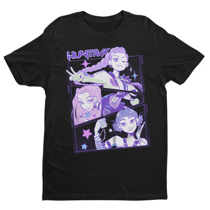 Huntrix Anime Girl T-Shirt – Aesthetic Purple Manga Style Tee, Kawaii Vaporwave Streetwear, Unisex Graphic Tee for Otaku & Gamers