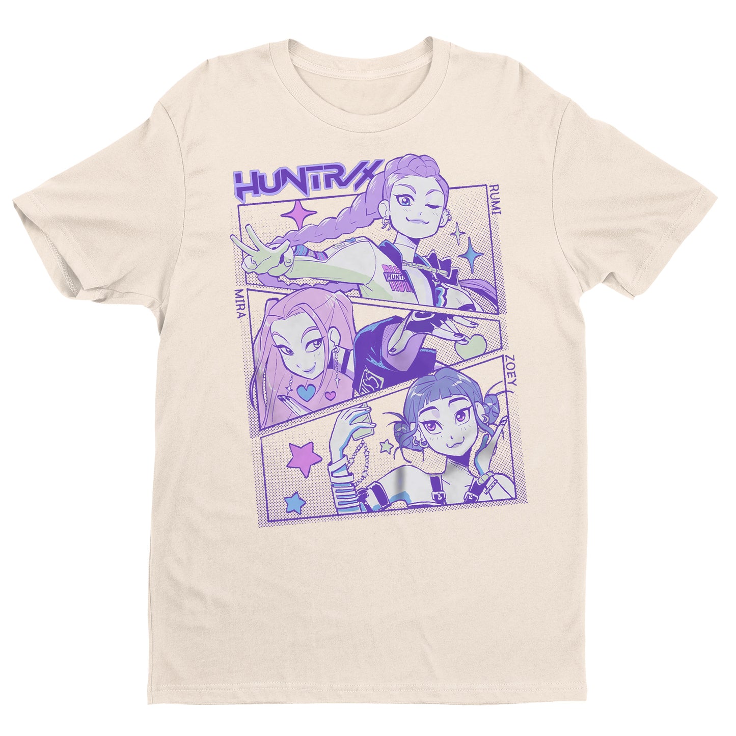 Huntrix Anime Girl T-Shirt – Aesthetic Purple Manga Style Tee, Kawaii Vaporwave Streetwear, Unisex Graphic Tee for Otaku & Gamers
