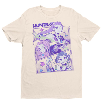 Huntrix Anime Girl T-Shirt – Aesthetic Purple Manga Style Tee, Kawaii Vaporwave Streetwear, Unisex Graphic Tee for Otaku & Gamers