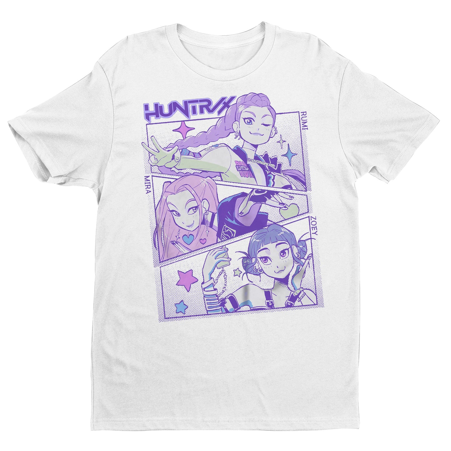 Huntrix Anime Girl T-Shirt – Aesthetic Purple Manga Style Tee, Kawaii Vaporwave Streetwear, Unisex Graphic Tee for Otaku & Gamers