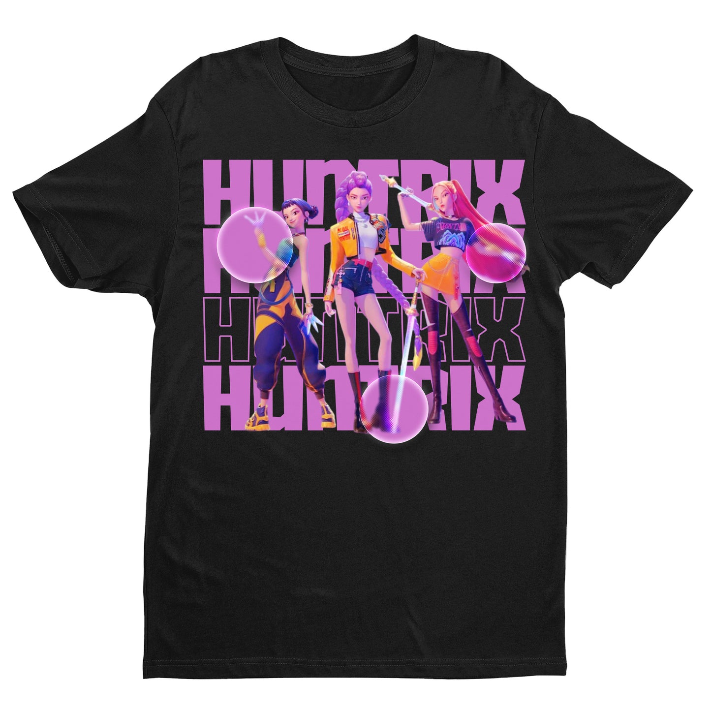 Huntrix Cyber Squad T-Shirt – 3D Anime Girl Graphic Tee, Futuristic Vaporwave Style, Unisex Black Streetwear for Otaku & Gamers