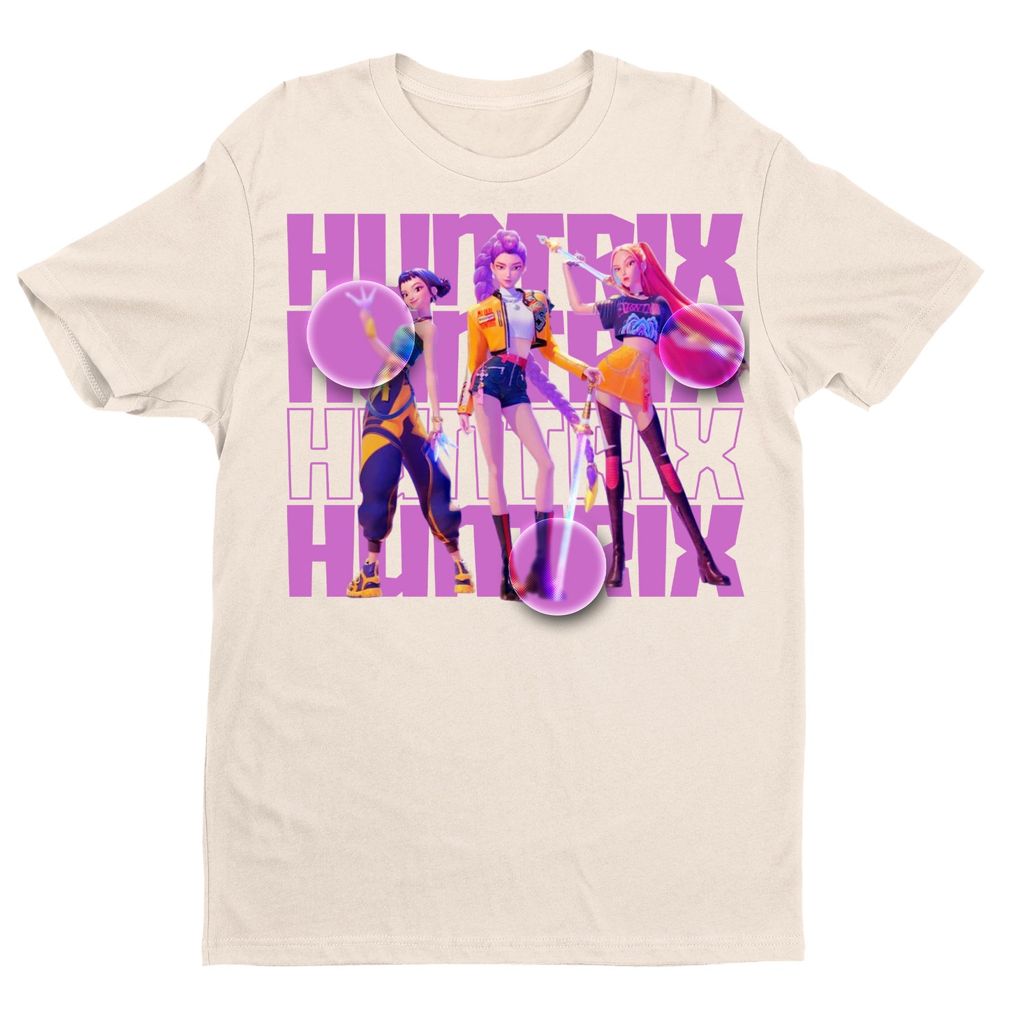Huntrix Cyber Squad T-Shirt – 3D Anime Girl Graphic Tee, Futuristic Vaporwave Style, Unisex Black Streetwear for Otaku & Gamers