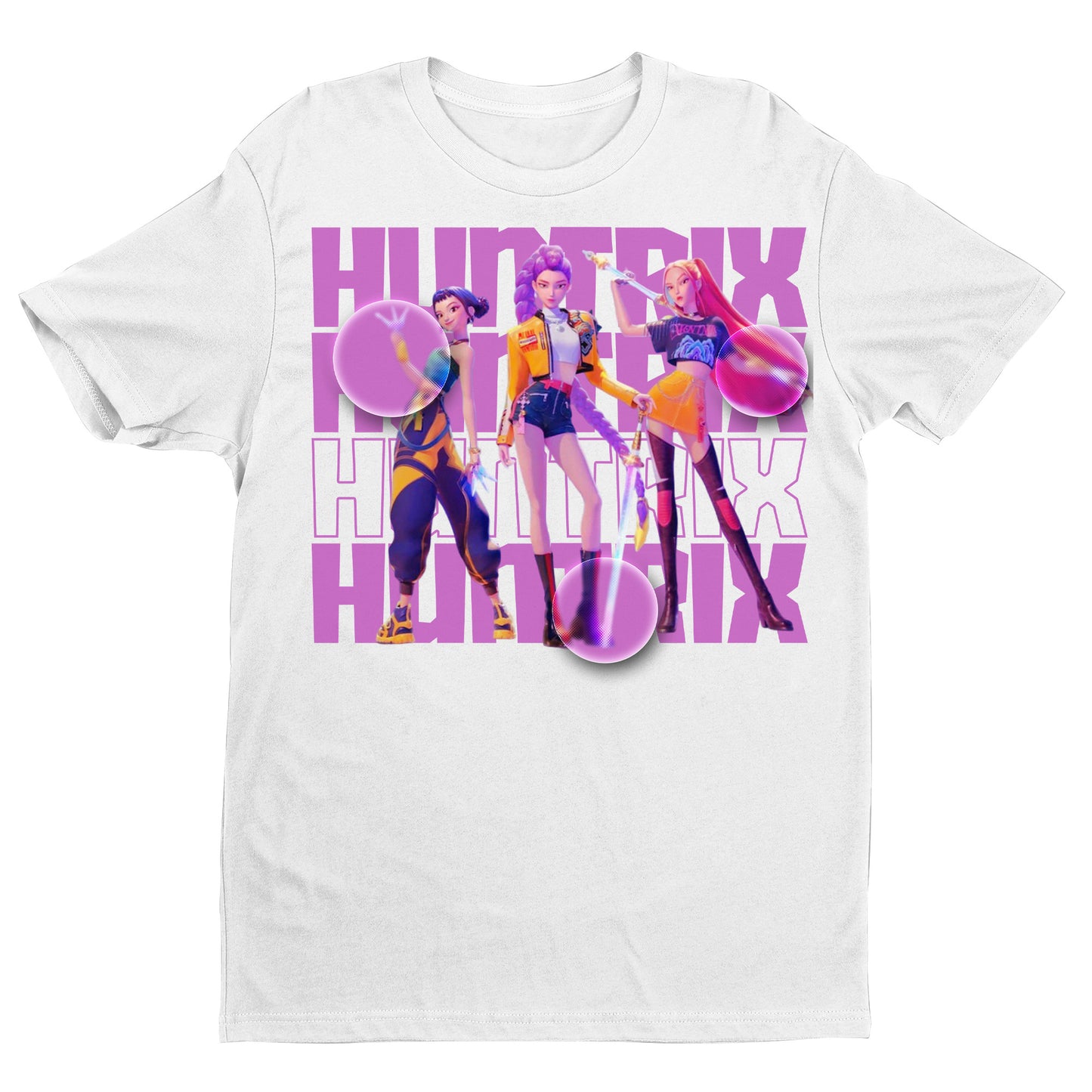 Huntrix Cyber Squad T-Shirt – 3D Anime Girl Graphic Tee, Futuristic Vaporwave Style, Unisex Black Streetwear for Otaku & Gamers