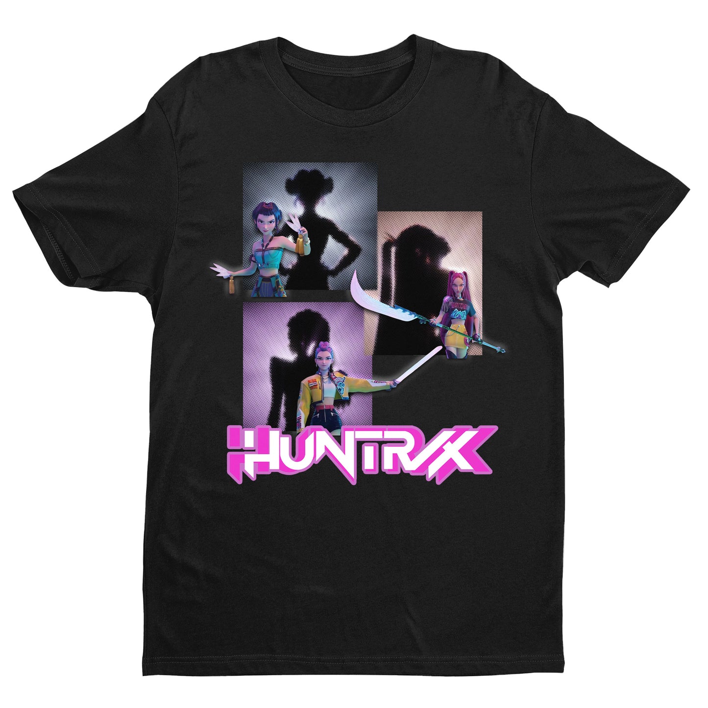 Huntrix Cyber Squad T-Shirt, Girl Graphic Tee, Futuristic Vaporwave Style, Unisex Black Streetwear for Otaku & Gamers
