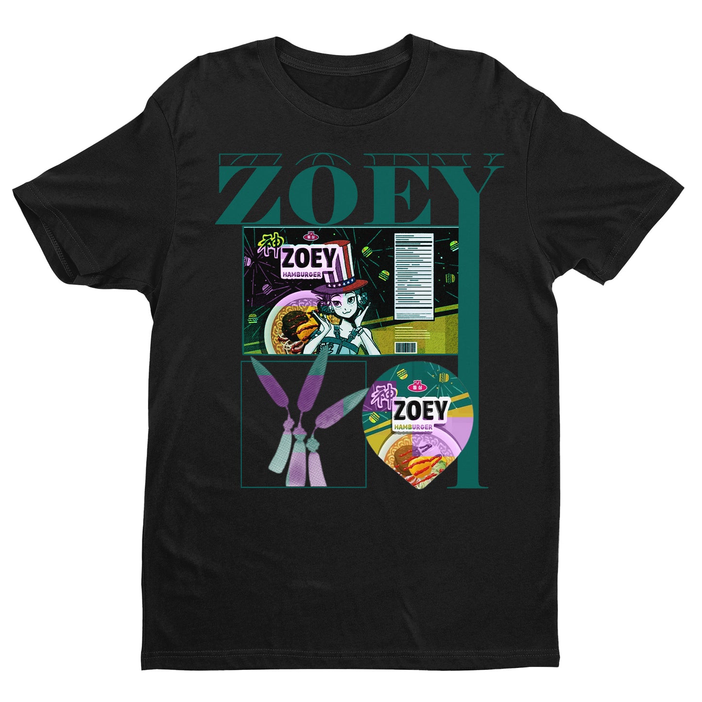 ZOEY Anime Hamburger Graphic T-Shirt – Retro Manga Streetwear Tee