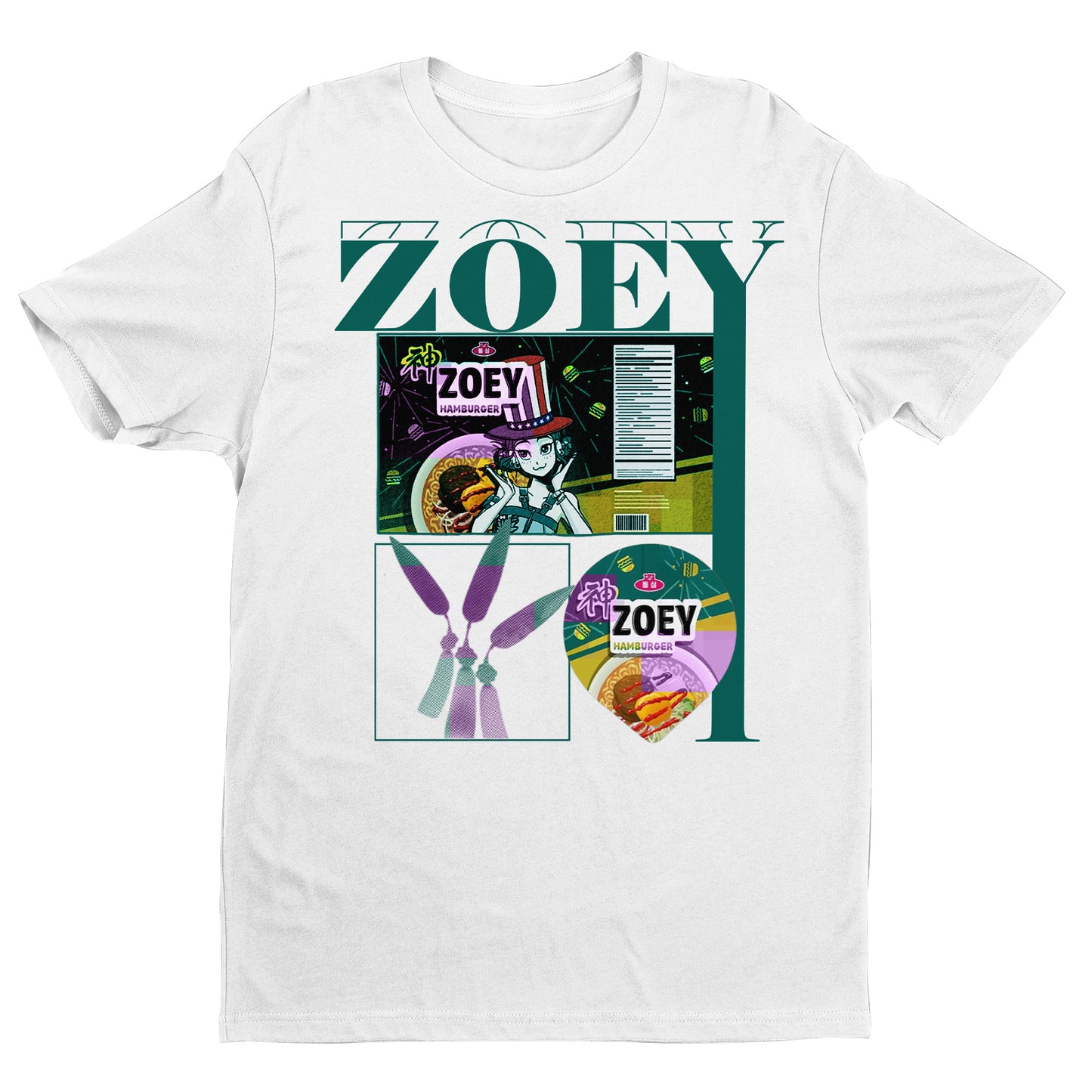 ZOEY Anime Hamburger Graphic T-Shirt – Retro Manga Streetwear Tee