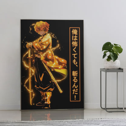 Zenitsu Agatsuma Poster – Demon Slayer Anime Wall Art | Glowing Sword Lightning Style