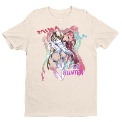 Demon Hunter Anime T-Shirt – Aesthetic Warrior Girl Graphic Tee, Vaporwave Art Style, Unisex Streetwear Shirt