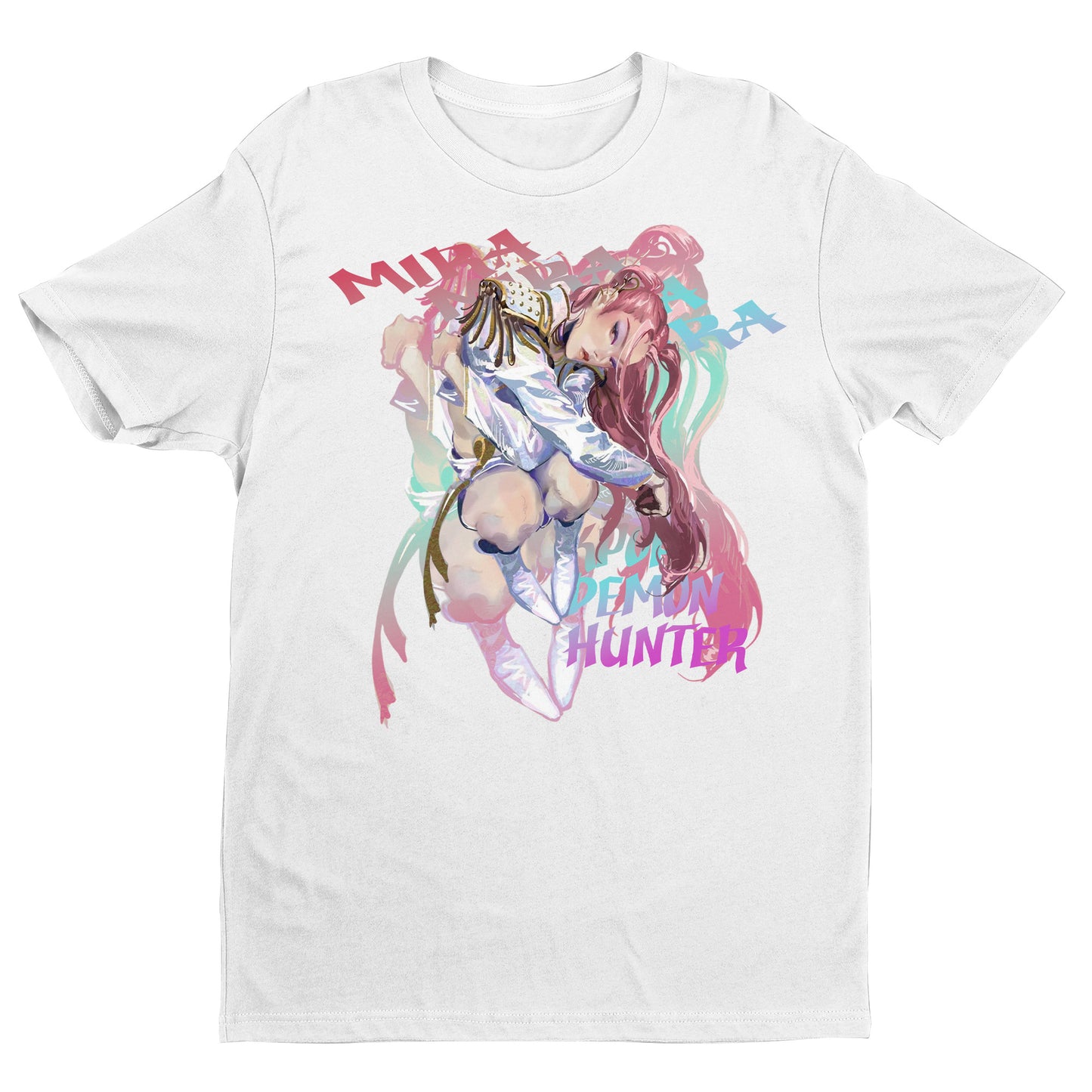 Demon Hunter Anime T-Shirt – Aesthetic Warrior Girl Graphic Tee, Vaporwave Art Style, Unisex Streetwear Shirt