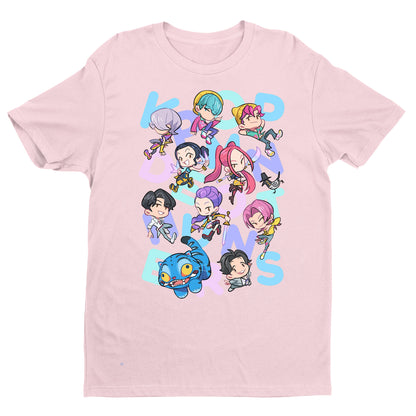 KPOP DEN HUNTRIX Graphic T-Shirt – Chibi Style Unisex Kawaii Tee