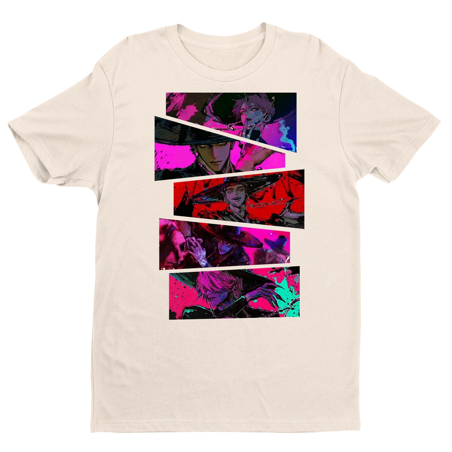 HUNTRIX K-Pop Anime Samurai Shirt – Neon Retro Style Graphic Tee – Unisex Streetwear T-Shirt