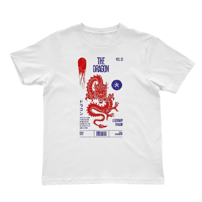 Asian Dragon Graphic T-Shirt – Japanese Red Dragon Tee – Vintage Manga Style Streetwear Shirt