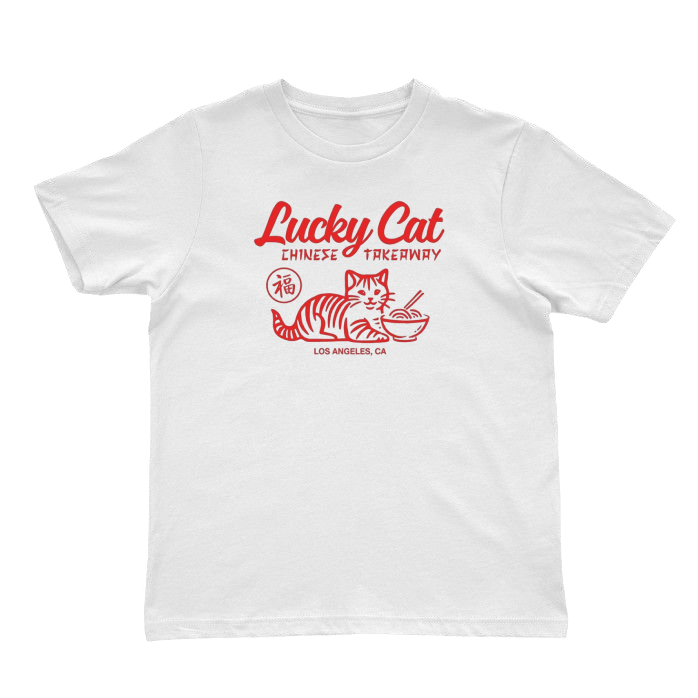 Lucky Cat Chinese Takeaway T-Shirt | Retro Asian Foodie Tee | Vintage Los Angeles Graphic Shirt