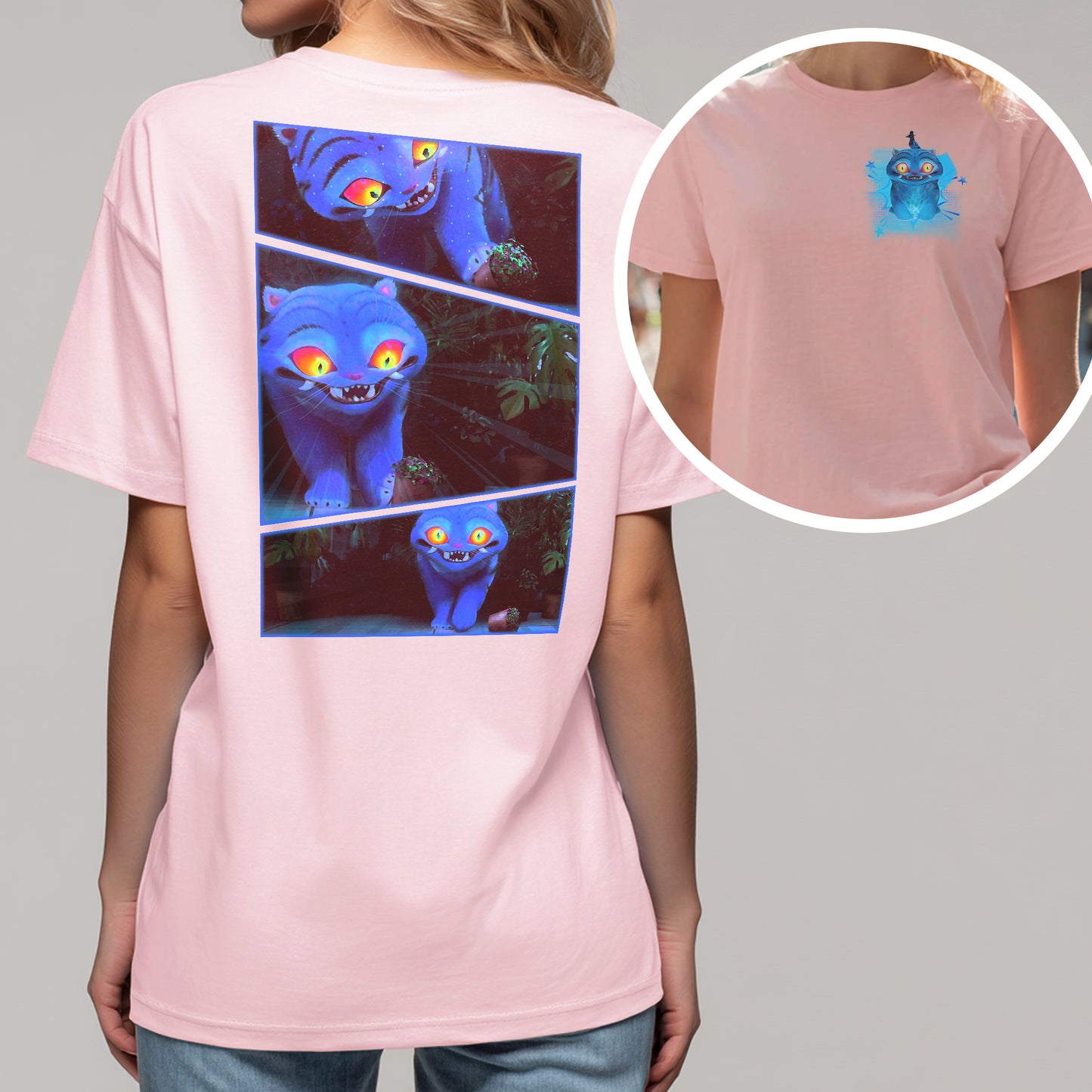 Neon Cat Comic Panel Shirt – Cyber Glow Aesthetic Tee – Unisex Streetwear T-Shirt