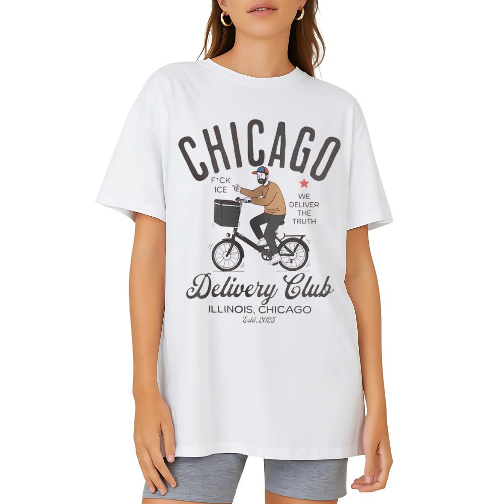 Chicago Delivery Club T-Shirt – Funny Cycling Graphic Tee | Urban Streetwear | Unisex Cotton Shirt