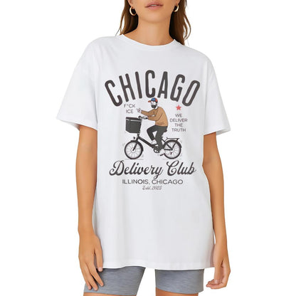Chicago Delivery Club T-Shirt – Funny Cycling Graphic Tee | Urban Streetwear | Unisex Cotton Shirt
