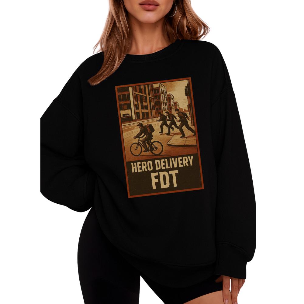 Hero Delivery FDT Sweatshirt – Retro Graphic Pullover – Funny Streetwear Unisex Crewneck