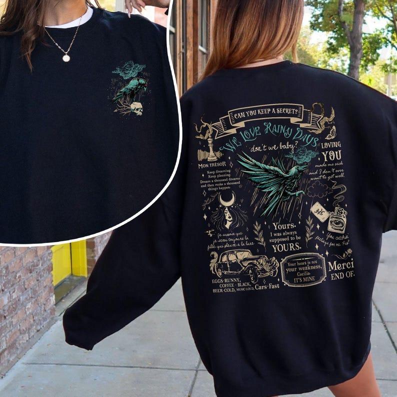 Vintage Graphic Oversized Sweatshirt – Boho Gothic Bird & Quote Print Pullover