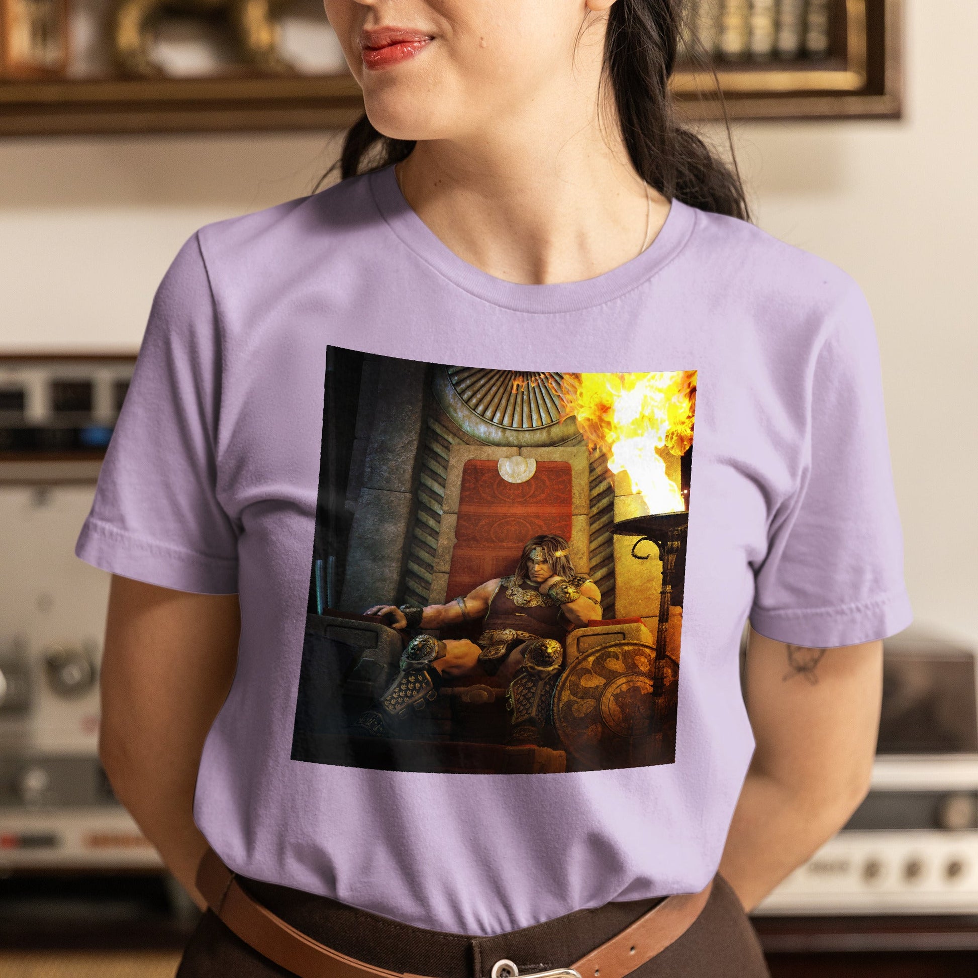 Age of Conan King Conan of Aquilonia tee worn by a model, violet