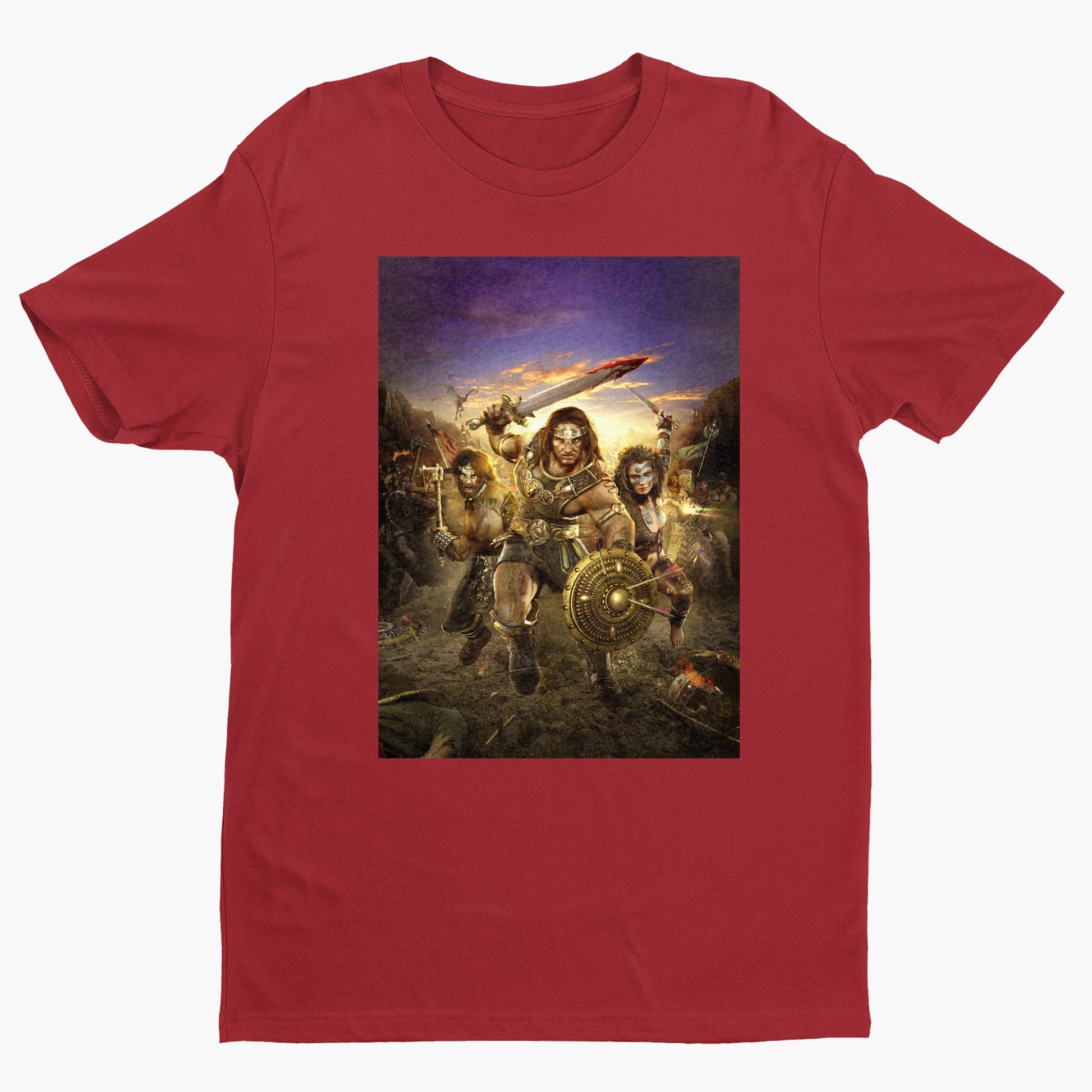 Age of Conan Hyborian Adventures tee — red unisex t-shirt, front view