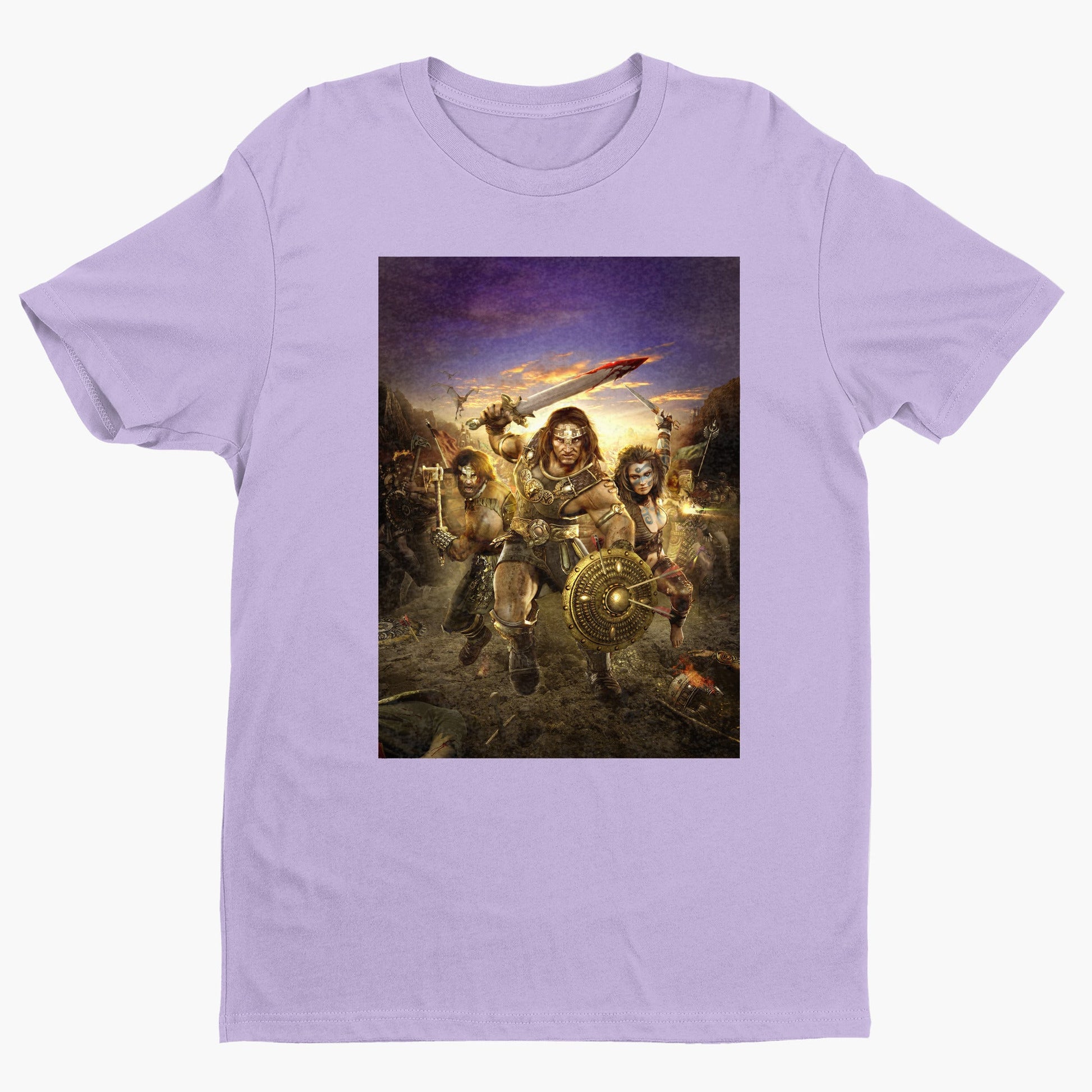 Age of Conan Hyborian Adventures tee — violet unisex t-shirt, front view