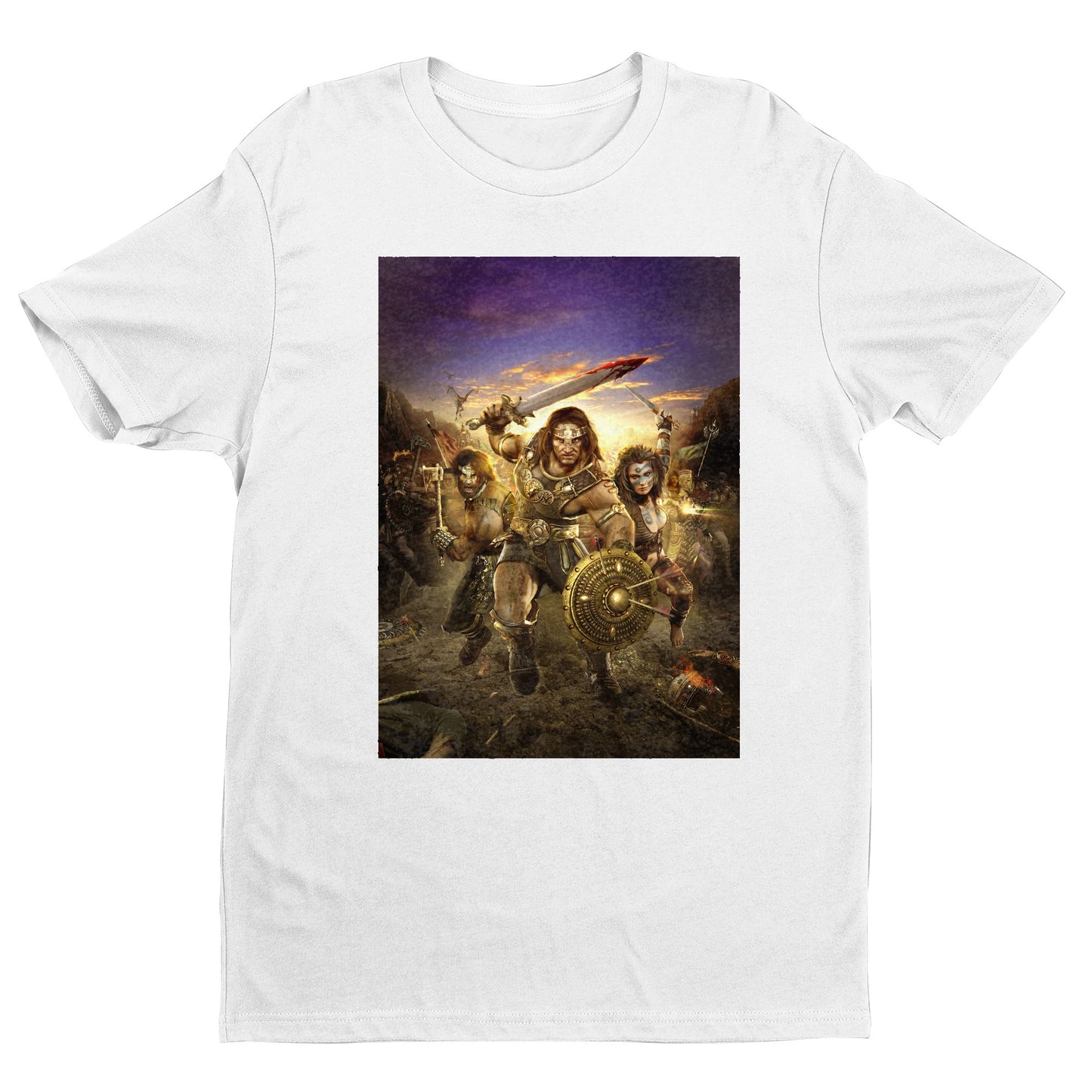 Age of Conan Hyborian Adventures tee — white unisex t-shirt, front view
