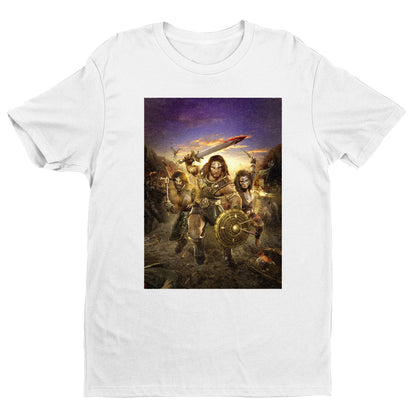 Age of Conan Hyborian Adventures tee — white unisex t-shirt, front view