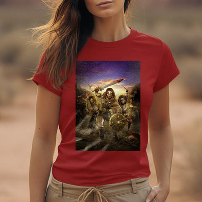 Age of Conan Hyborian Adventures tee worn by a model, red