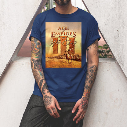 Age of Empires III The WarChiefs tee worn by a model, navy