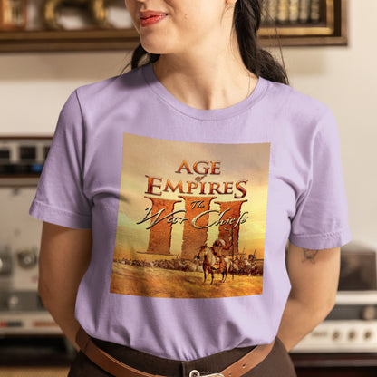 Age of Empires III The WarChiefs tee worn by a model, violet