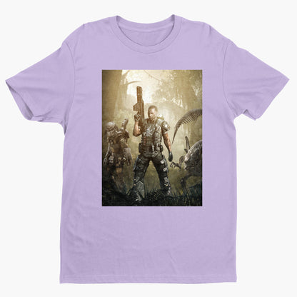 Aliens vs. Predator Colonial Marine tee — violet unisex t-shirt, front view