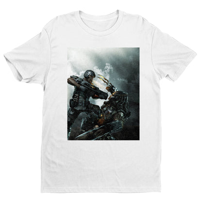 Aliens vs. Predator marketing art by Mike Man tee — white unisex t-shirt, front view