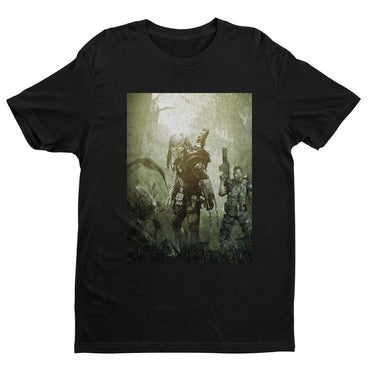 Aliens vs. Predator predator promo art tee — black unisex t-shirt, front view