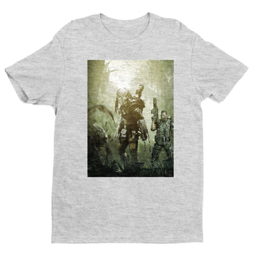 Aliens vs. Predator predator promo art tee — gray unisex t-shirt, front view