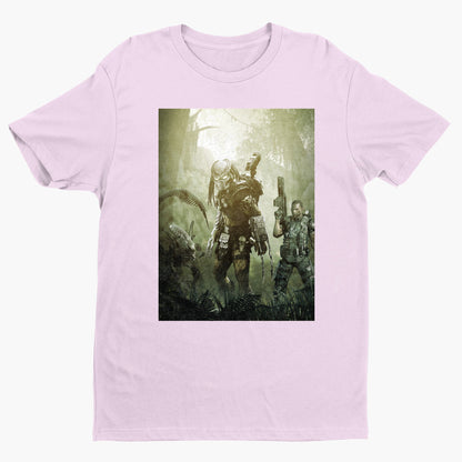 Aliens vs. Predator predator promo art tee — light pink unisex t-shirt, front view